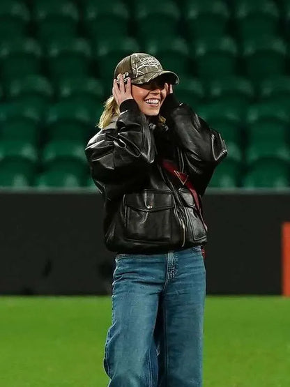 Sporting CP v GD 2026 Sydney Sweeney Black Leather Jacket