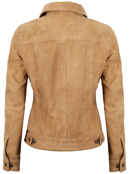 Women's Light Tan Suede Leather Trucker Jacket