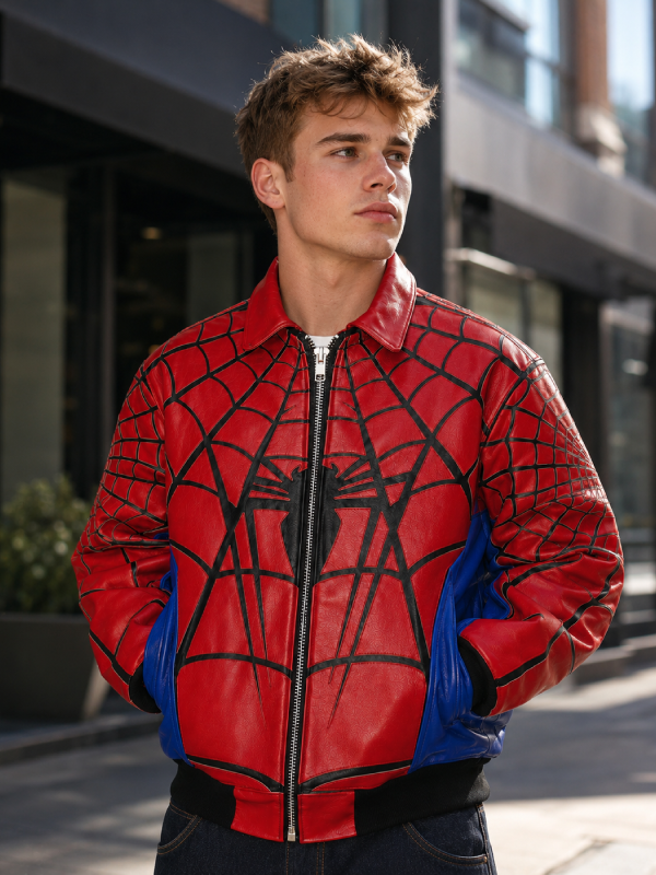 Supreme Spider-Man Red Leather Jacket