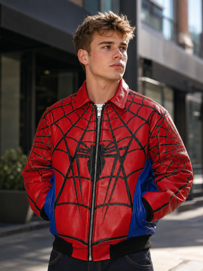 Supreme Spider-Man Red Leather Jacket