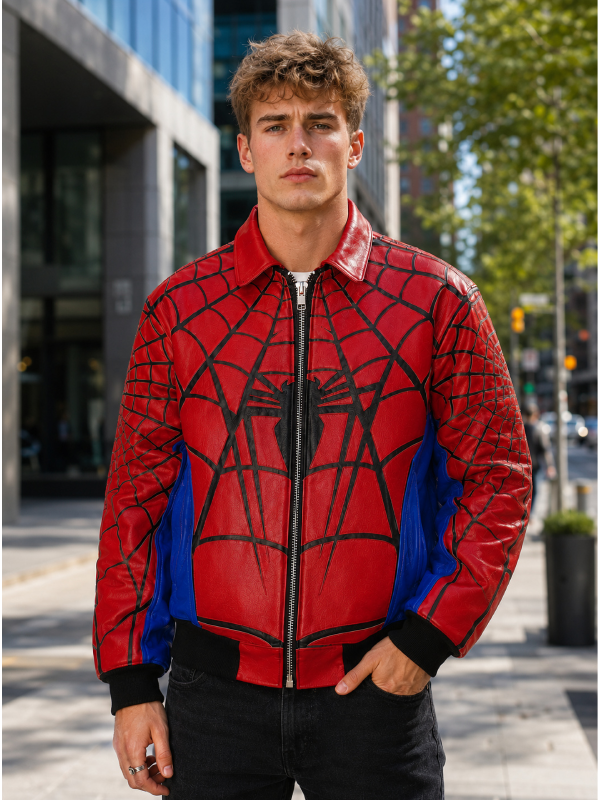 Supreme Spider Man Jacket Red Blue Leather Jacket