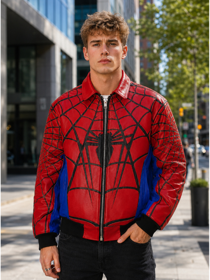 Supreme Spider Man Jacket Red Blue Leather Jacket