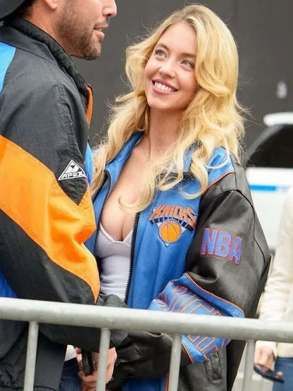 Sydney Sweeney NY Knicks Play off Game 2026 Leather Jacket