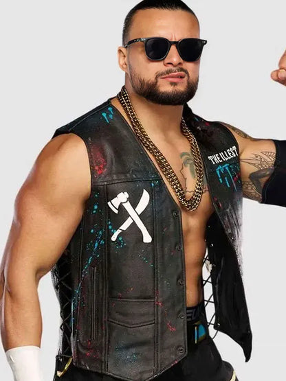 TNA Rebellion Mike Santana 2026 Black Leather Vest