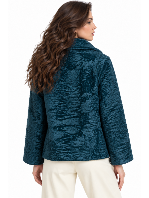 Teal Persian Lamb Fur Cropped Coat for Women