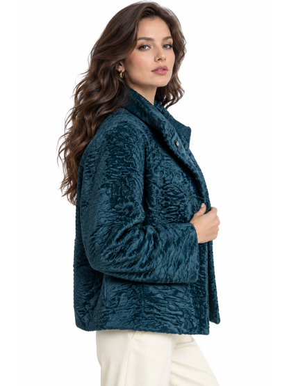 Teal Persian Lamb Fur Short Jacket for Women