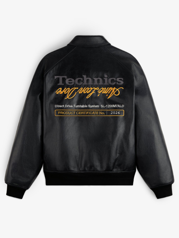 Technics Leather Varsity Jacket Jet Black