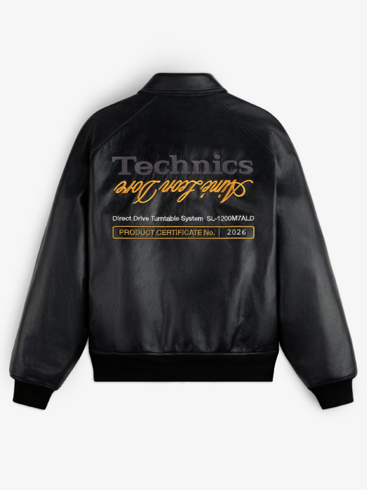 Technics Leather Varsity Jacket Jet Black