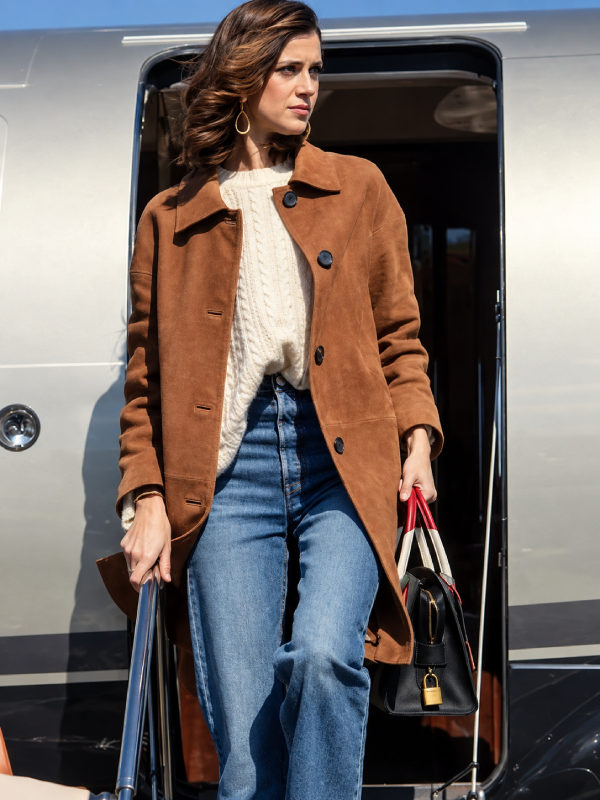 The Gentlemen 2026 Benedetta Porcaroli Brown Suede Leather Coat