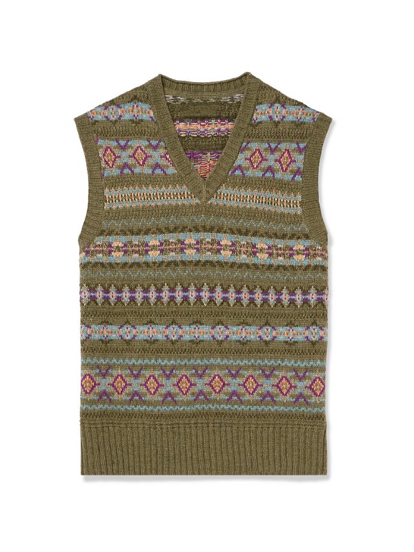 The Gentlemen S2 Theo James Green Fair Isle Sweater Vest Geo Wool Jumper