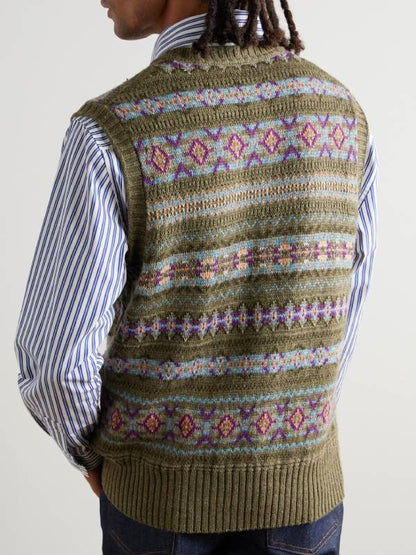 Theo James TV Series The Gentlemen Season 2 Eddie Horniman Fair Isle Wool Sweater Vest Green Multi