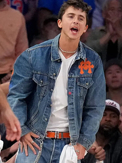 Timothee Chalamet Knicks Game 4 Denim Trucker Jacket