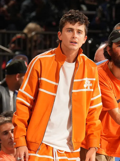 Timothee Chalamet NBA Finals Orange Jacket