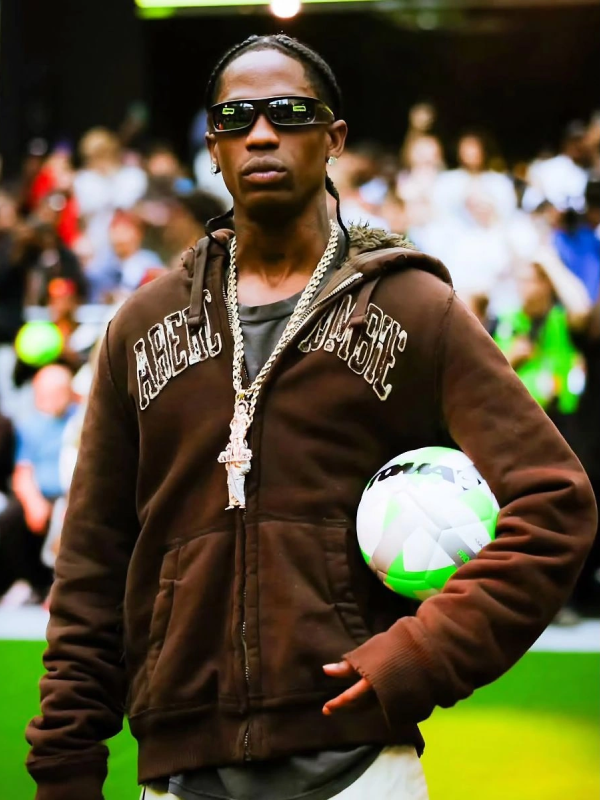 Travis Scott TOMA Football Event NYC Faux Fur Brown Zipper Hooded Jacket