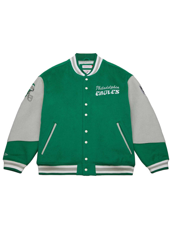 Unisex Philadelphia Eagles Mitchell Ness Kelly Green Varsity Team Full Snap Jacket