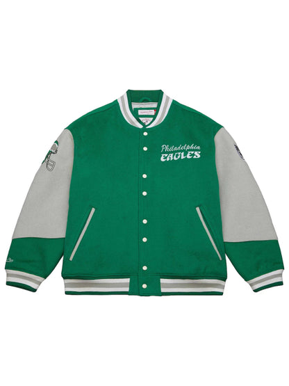 Unisex Philadelphia Eagles Mitchell Ness Kelly Green Varsity Team Full Snap Jacket