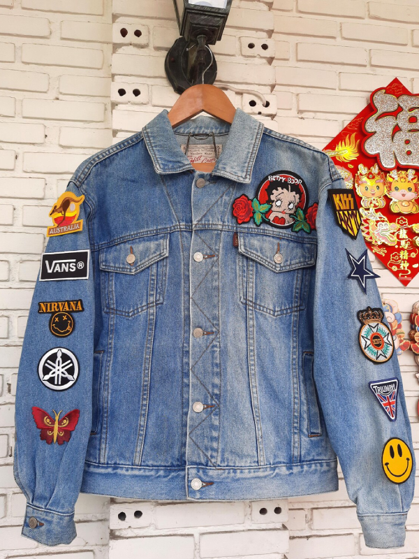Unisex Reworked & Upcycled Vintage Denim jacket Blue