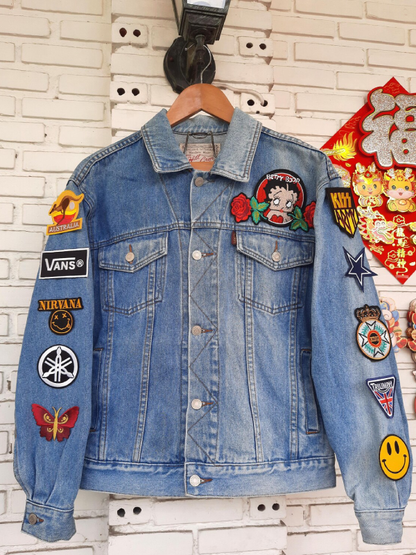 Unisex Reworked & Upcycled Vintage Denim jacket Blue
