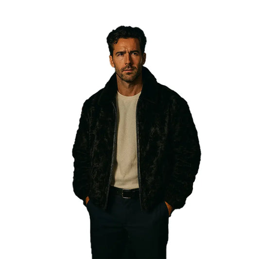 Black Persian Lamb Fur B-3 Bomber jacket Coat Mink Fur collar