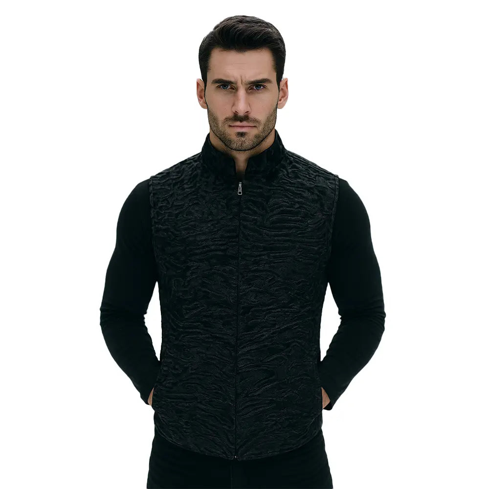 Men's Black Broadtail Persian Lamb Fur vest karakuli astarkhan