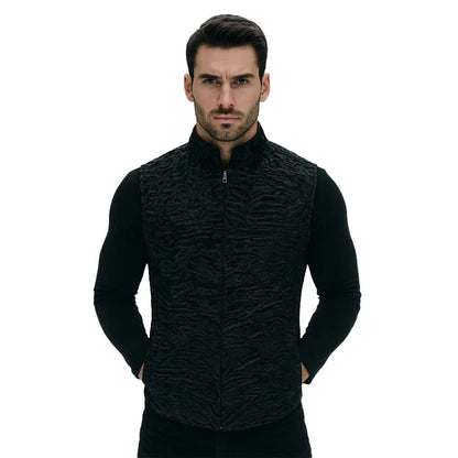 Men's Black Broadtail Persian Lamb Fur vest karakuli astarkhan