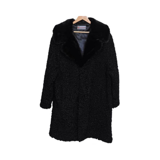 Persian Lamb Real Mink Fur Collar Mens Black Long Winter Coat