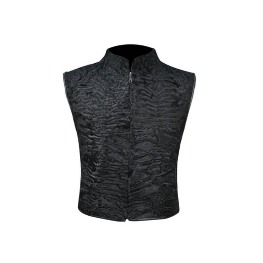 Men's Black Broadtail Persian Lamb Fur vest karakuli astarkhan