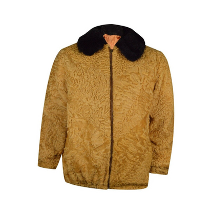 Men's Brown Persian Lamb Fur Asterkhan Fur Winter Style Bomber Jacket