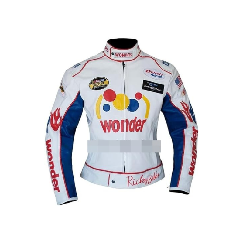 Men's Ricky Bobby Wonder Bread Racing Jacket Wonder Jacket Ricky Bobby White  Jacket