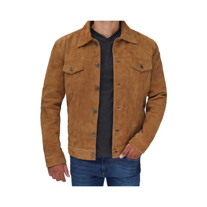 Logan Tan Suede Leather Trucker Jacket