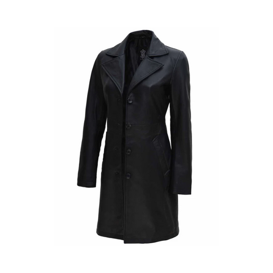 Jackson Petite Women Black Leather Long Coat