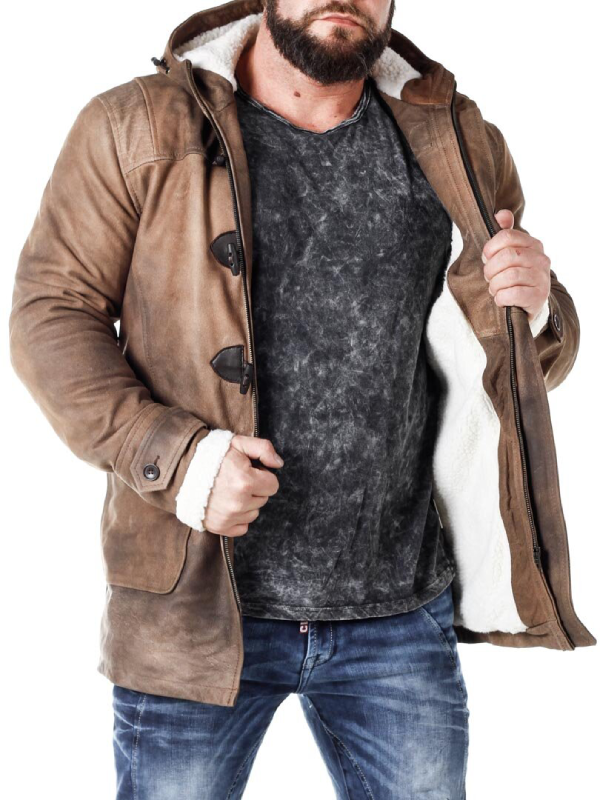 Urban Explorer Distressed Leather Duffle Jacket