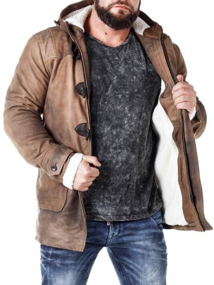 Urban Explorer Distressed Leather Duffle Jacket