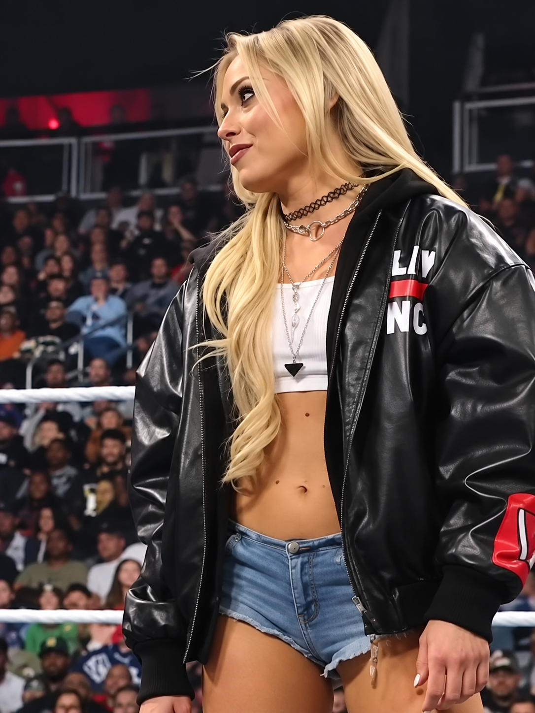 WWE RAW 2026 Liv Morgan RAW is WAR Black Leather Bomber Jacket