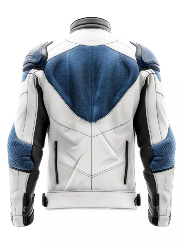 White and Blue Racing Leather Jacket