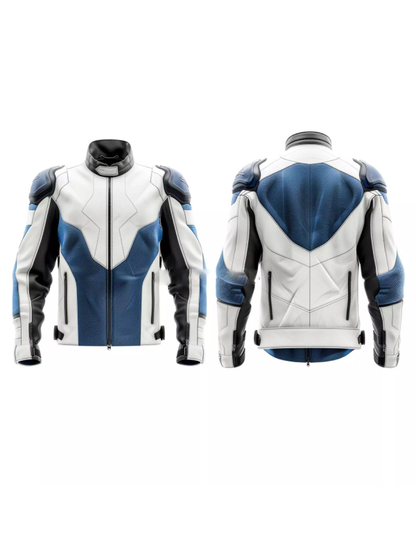 White and Blue Men’s Racing 2026 Leather Jacket