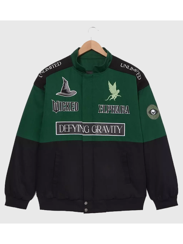 Wicked Elphaba Defying Gravity Racing Jacket Green Black