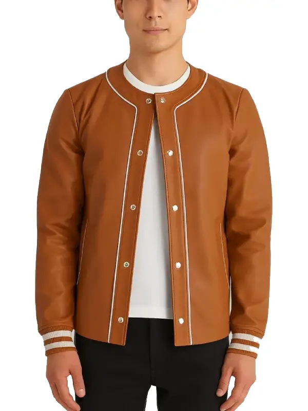 Willis Tan Brown Leather Varsity Jacket