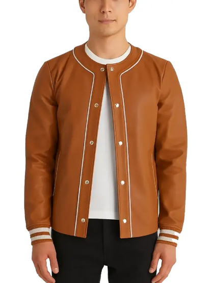 Willis Tan Brown Leather Varsity Jacket