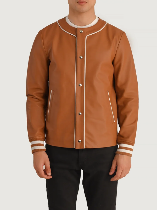 Willis Tan Brown Leather Varsity Jacket 2026