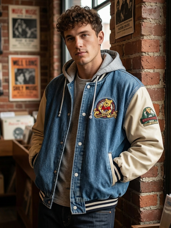 Winnie the Pooh Denim Jacket Vintage Varsity Style