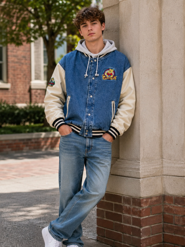 Winnie the Pooh Denim Varsity Bomber Jacket