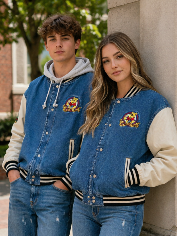 Winnie the Pooh Embroidered Denim Varsity Jacket