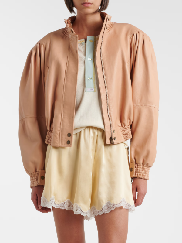 Women Chloé Scarf-detail cropped leather jacket