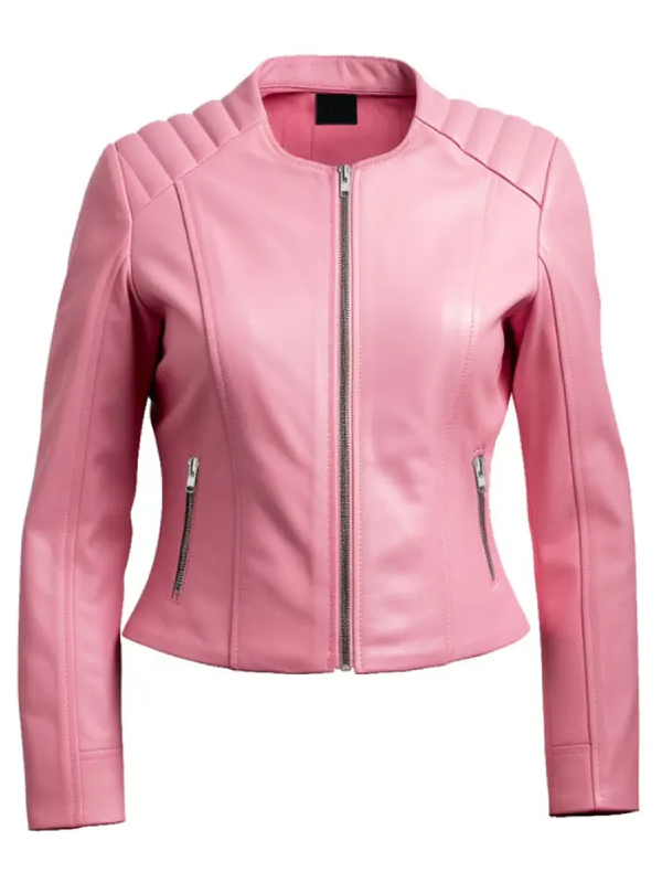 Women Pink Leather Motorcycle Jacket