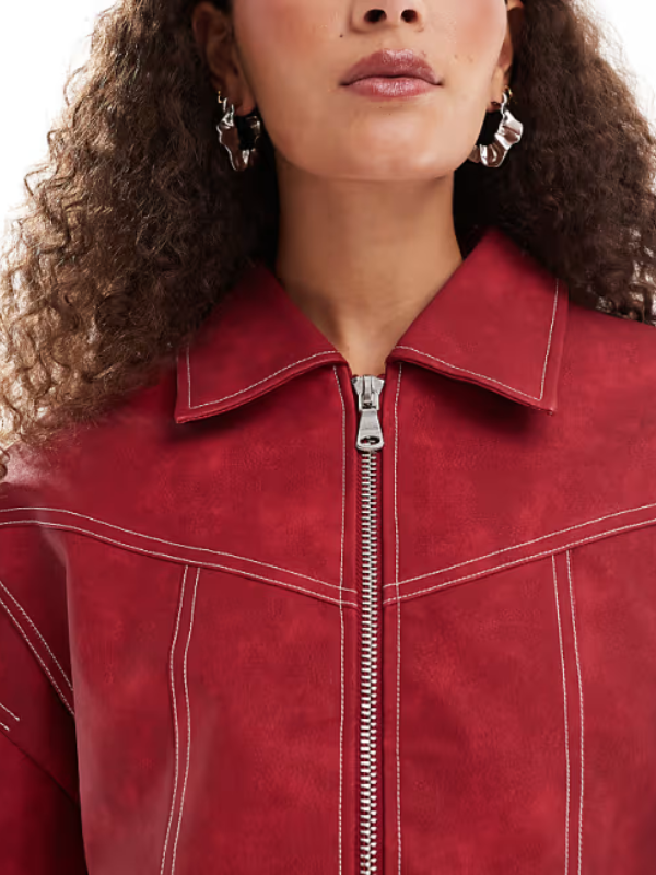Women lioness Red bomber leather jacket