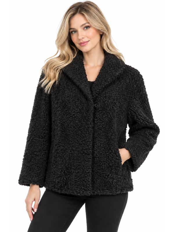 Women’s Black Curly Lamb Fur Coat