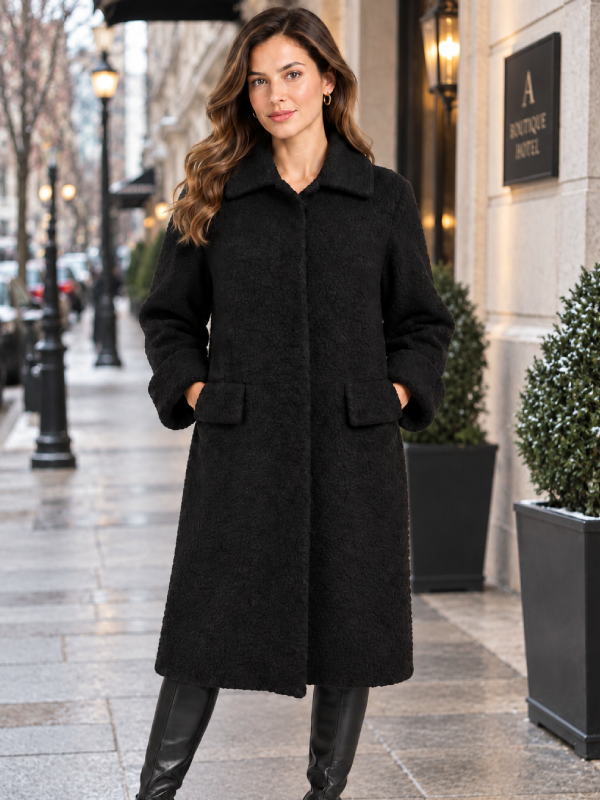 Women’s Black Lamb Fur Long Winter Coat