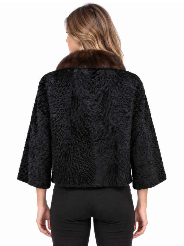 Women’s Black Persian Lamb Fur Jacket with Mink Collar