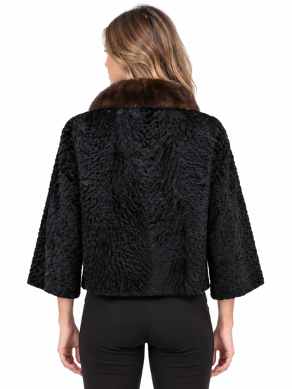 Women’s Black Persian Lamb Fur Jacket with Mink Collar
